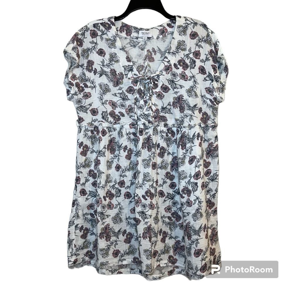 True Craft White Floral Print Babydoll Dress Size Medium